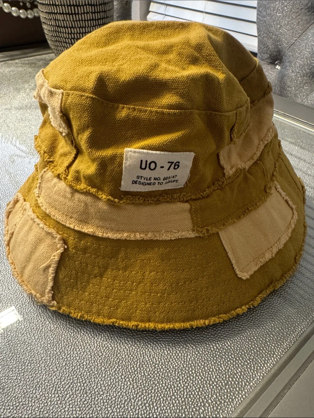 Urban Outfitters Mustard Yellow & Beige Patchwork Bucket Hat